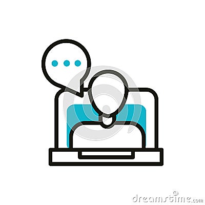 Laptop video chat blog social media icon line and fill Vector Illustration