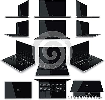 Laptop 12 Views Kit Cartoon Illustration