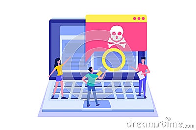 Laptop virus malware trojan notification or alert. Hacker attack vector concept Vector Illustration