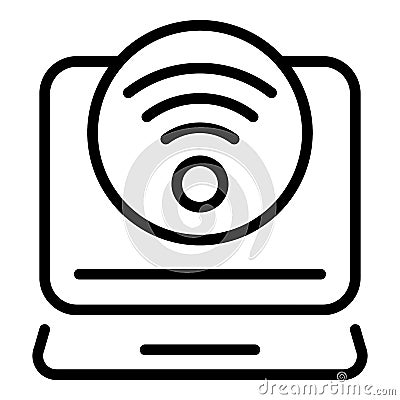 Laptop wifi icon, outline style Vector Illustration