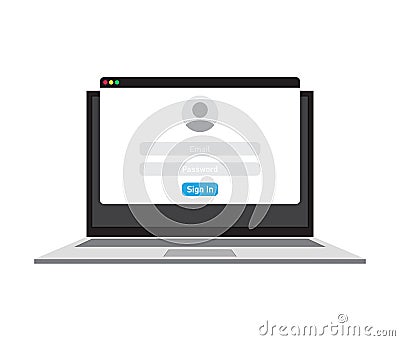 Laptop window enter password. Computer window registration. Vector illustration. stock image. Vector Illustration