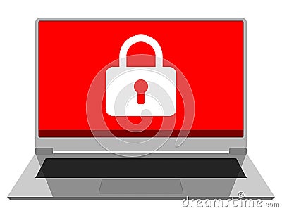 A laptop with a window securing the access after the computer was attacked by a ransomware Stock Photo