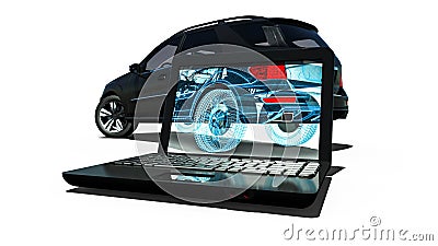 Laptop Wire Frame SUV Stock Photo