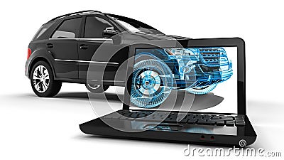 Laptop Wire Frame SUV Stock Photo