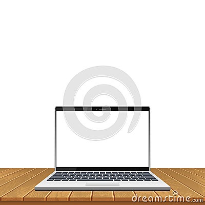 Laptop on wooden textured table vector illustration Vector Illustration