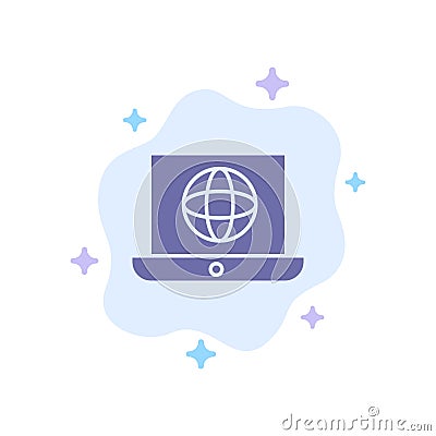 Laptop, World, Globe, Technical Blue Icon on Abstract Cloud Background Vector Illustration