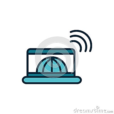 Laptop world wifi connection internet of things line and fill icon Vector Illustration