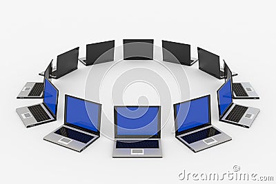 Laptops around the ... Stock Photo