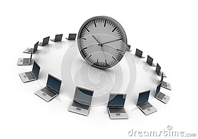 Laptops with Clock Cartoon Illustration