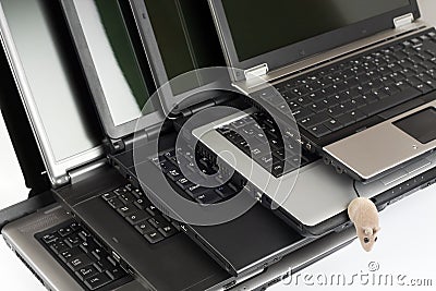 Laptops and mouse Stock Photo