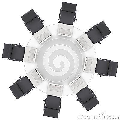 Laptops on the office round table and chairs Stock Photo