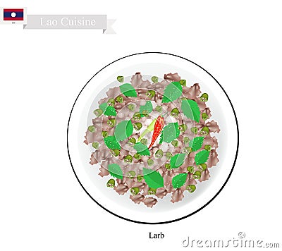 Larb or Laos Spicy Minced Meat Salad Vector Illustration