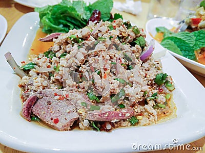 Larb Moo, Thai minced pork salad with herb. Stock Photo