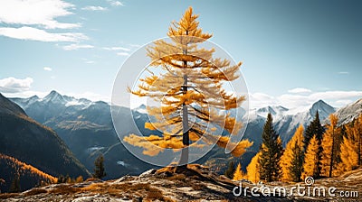 Larch Tree On Mountain: A Stunning 8k Resolution Image Stock Photo