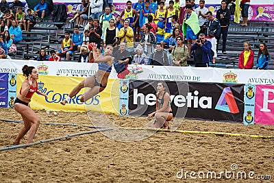 LAREDO, SPAIN - JULY 31: Asun Batista, BMP Algeciras player launches to goal in the Spain handball Championship celebrated in Lare Editorial Stock Photo