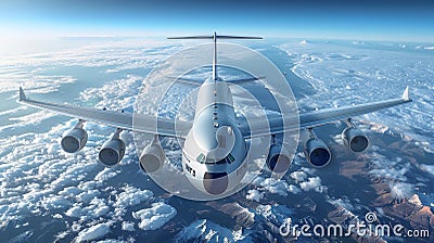 Larg 6 engine airplane in sky Stock Photo
