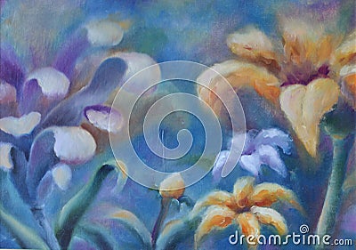 Large abstract flowers, oil painting Stock Photo