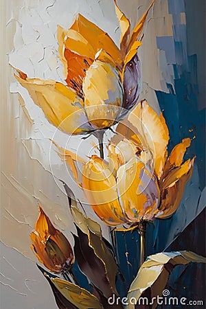 Large Abstract tulips Flowers , Heavy Texture, oil on canvas, palette knife painting Stock Photo