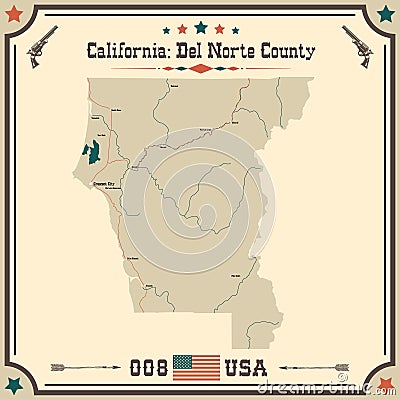 Large and accurate map of Del Norte County, California, USA Vector Illustration