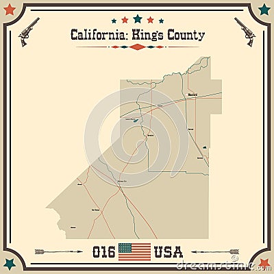 Large and accurate map of Kings County, California, USA Stock Photo