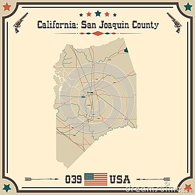 Large and accurate map of San Joaquin County, California Vector Illustration