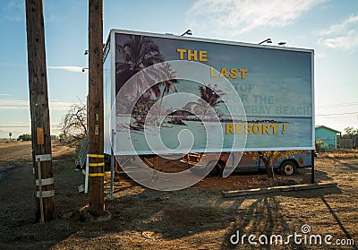 Large Ad Upon Entering Bombay Beach at the Salton Sea Editorial Stock Photo