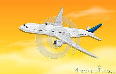 Large airplane flying in a sunset Vector Illustration