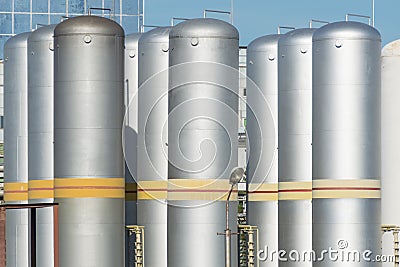 Large aluminum containers for storing near nuclear power plant Stock Photo