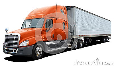 Large american modern truck in orange. Stock Photo