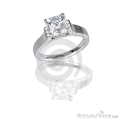 Large asscher cut modern diamond engagement wedding ring Stock Photo