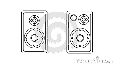 Large audio music loudspeakers with speakers for playing retro music from the 70s, 80s, 90s. Black and white icon. Vector Stock Photo