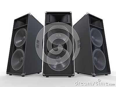 Large Audio Speakers on White Background Stock Photo