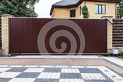 Large automatic sliding garage door Stock Photo