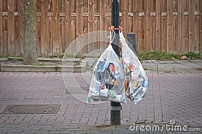 Large bags with recyclable garbage mainly filled with plastic Editorial Stock Photo