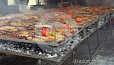 Large barbecue cooking the argentinian Asado. Stock Photo