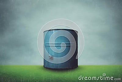 A Large Barrel Of Water On The Grass. The Concept Of Water Management. Access To Clean Water For The Poor.. Generative AI Stock Photo