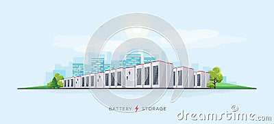 Large Battery Storage System Vector Illustration