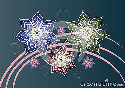 Large beautiful flowers on a background of pink ribbons. Vector Illustration
