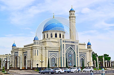 A large beautiful mosque with a large minaret and four small. Stock Photo