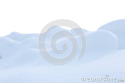 A large beautiful snowdrift on white background.Winter snow background. A big snow drift Stock Photo
