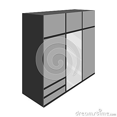 A large bedroom wardrobe with mirrow and lots of drawers and cells.Bedroom furniture single icon in monochrome style Vector Illustration