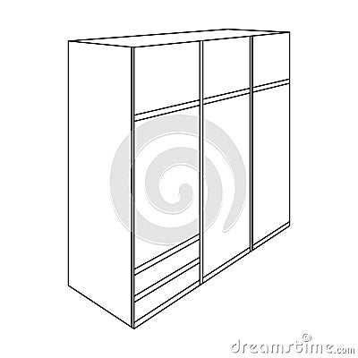 A large bedroom wardrobe with mirrow and lots of drawers and cells.Bedroom furniture single icon in outline style vector Vector Illustration