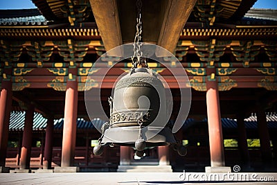 a large bell in a buddhist temple Stock Photo