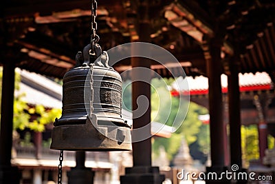 a large bell in a buddhist temple Stock Photo