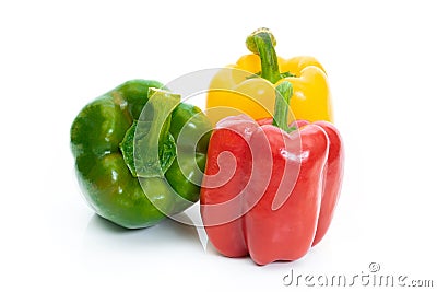 Large bell pepper red, green and yellow on white background Stock Photo