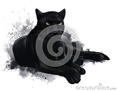 A large black Panther. Watercolor drawing Stock Photo