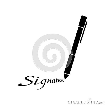 Large black pen and inscription signature Vector Illustration