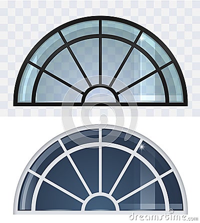 Large black and white arched roof windows set Vector Illustration