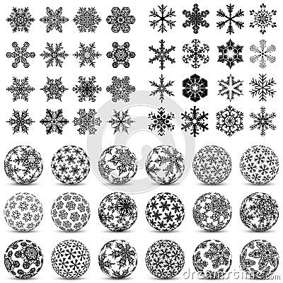 Large Black and White Vector Snowflake Icon and Symbol Collection Stock Photo