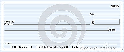 Large blank check - blue stripe background Vector Illustration